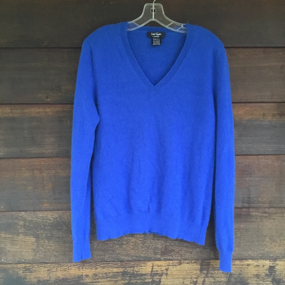 Blue, Cashmere, Long Sleeve, V neck, Sweater